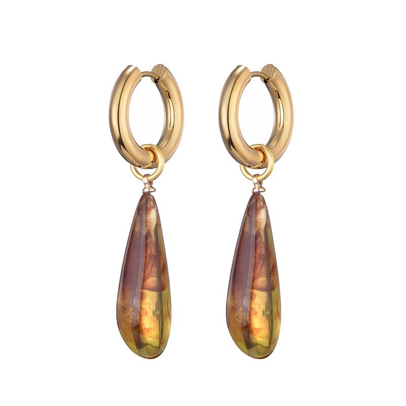 

New Fashion Long Waterdrop Long Pendant Hoop Earrings Woman Round Stainless Steel Gold Color Ear Buckel Dangle Female Zircon