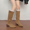 Herbst Plissiert Damen Western Cowboy Stiefel Mode Gürtelschnalle Dicke Absätze Schuhe Streetstyle Slim Knight Lange Stiefel Für Damen