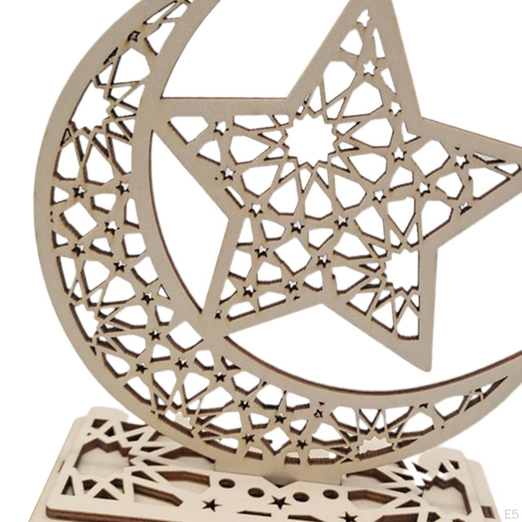Eid Mubarak Decorations Wooden Ramadan Ornament Tabletop Decor Plaque Craft With 3D Openwork Carving