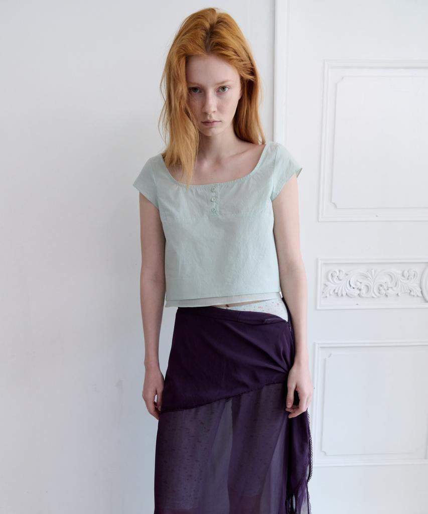 Aente Sheer Layered Crop Top -Mint