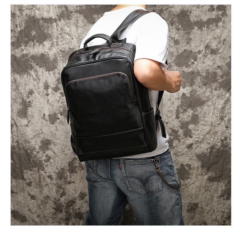 Genuine Leather Men's Large Capacity Backpack - European & American Style, Outdoor Cowhide Business Travel Computer Bag