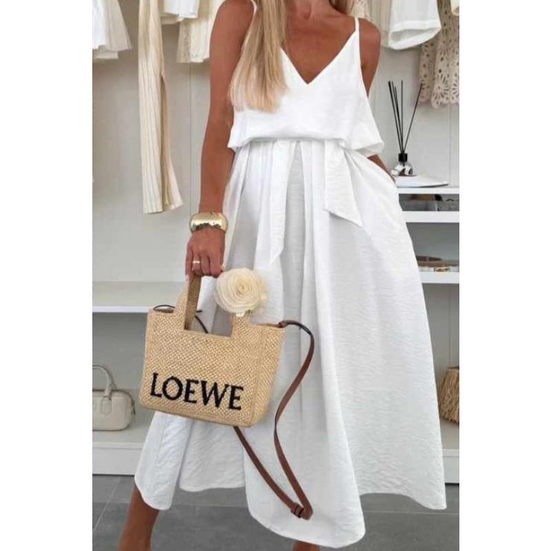 

DAFIFY Женская мода лето весна однотонный принт без рукавов с v-образным вырезом свободная талия повседневные платья XS