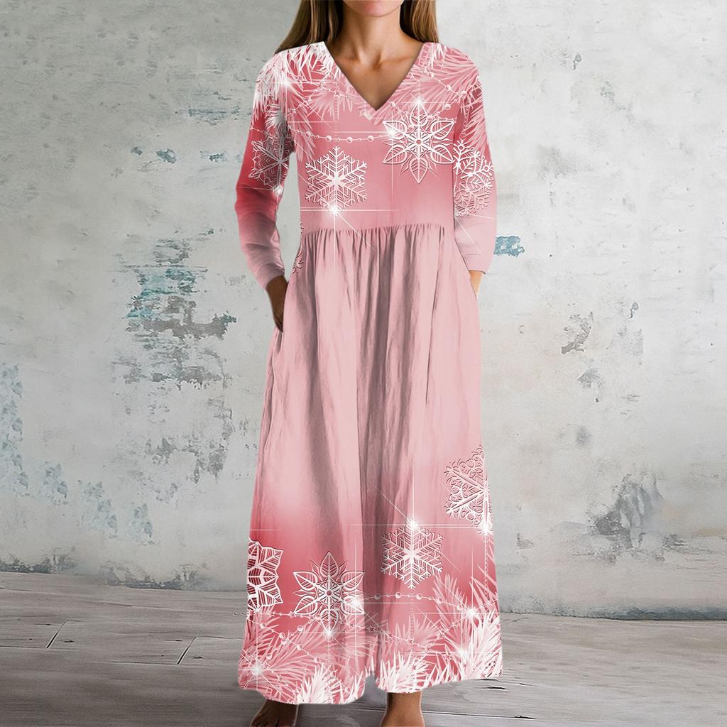 Abito Moda Donna Primavera Scollo a V Manica Lunga