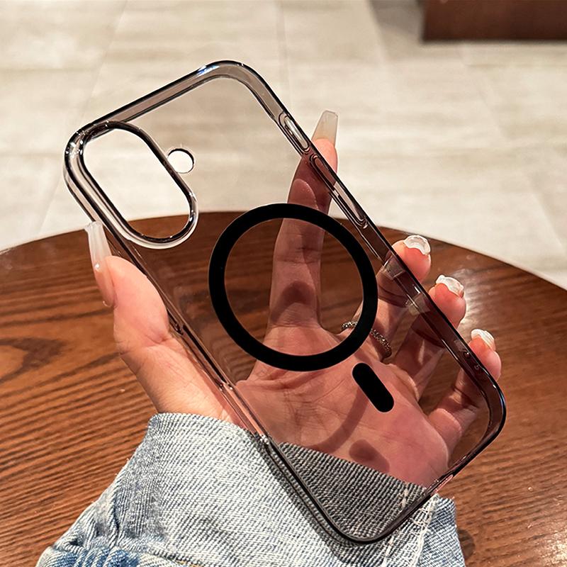 Luxury Gold Magsafe Transparent Case For iPhone 11 12 13 14 15 16 Pro Max Plus Magnetic Wireless Charge Shockproof PC Hard Cover