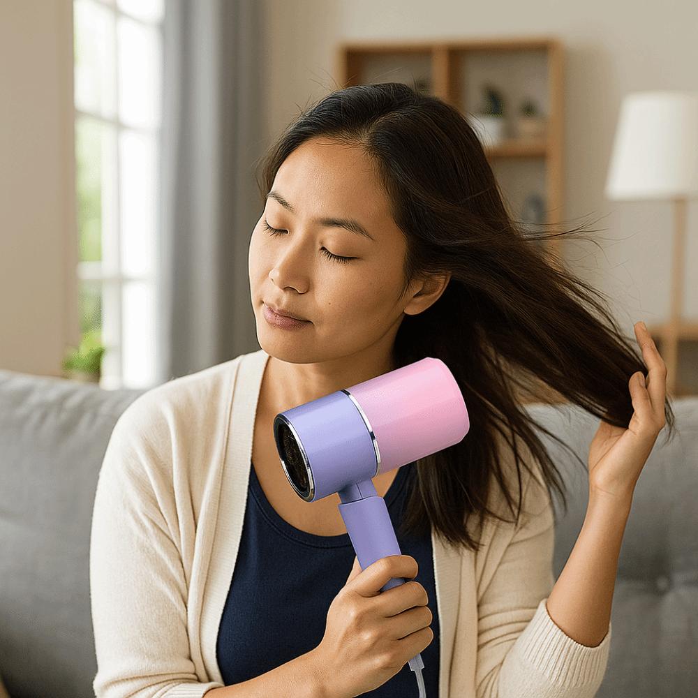 

Professional Portable Hair Dryer Thermostatic Quick Dry Negative Ion Hair Dryer Heating And Cooling Folding Hairdryer Travel фиолетовый