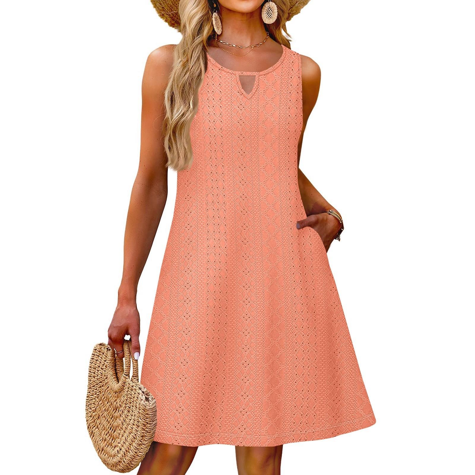 

Women s Stylish Casual Summer Solid Color Dress With Pocket Beach Holiday Vest Dress XL шафрановий