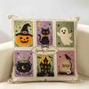 Spooky Cute Halloween Ghost Cat Cushion Cover Natural Linen Fabric Double-Sided Printing Breathable Perfect For Home Decor
