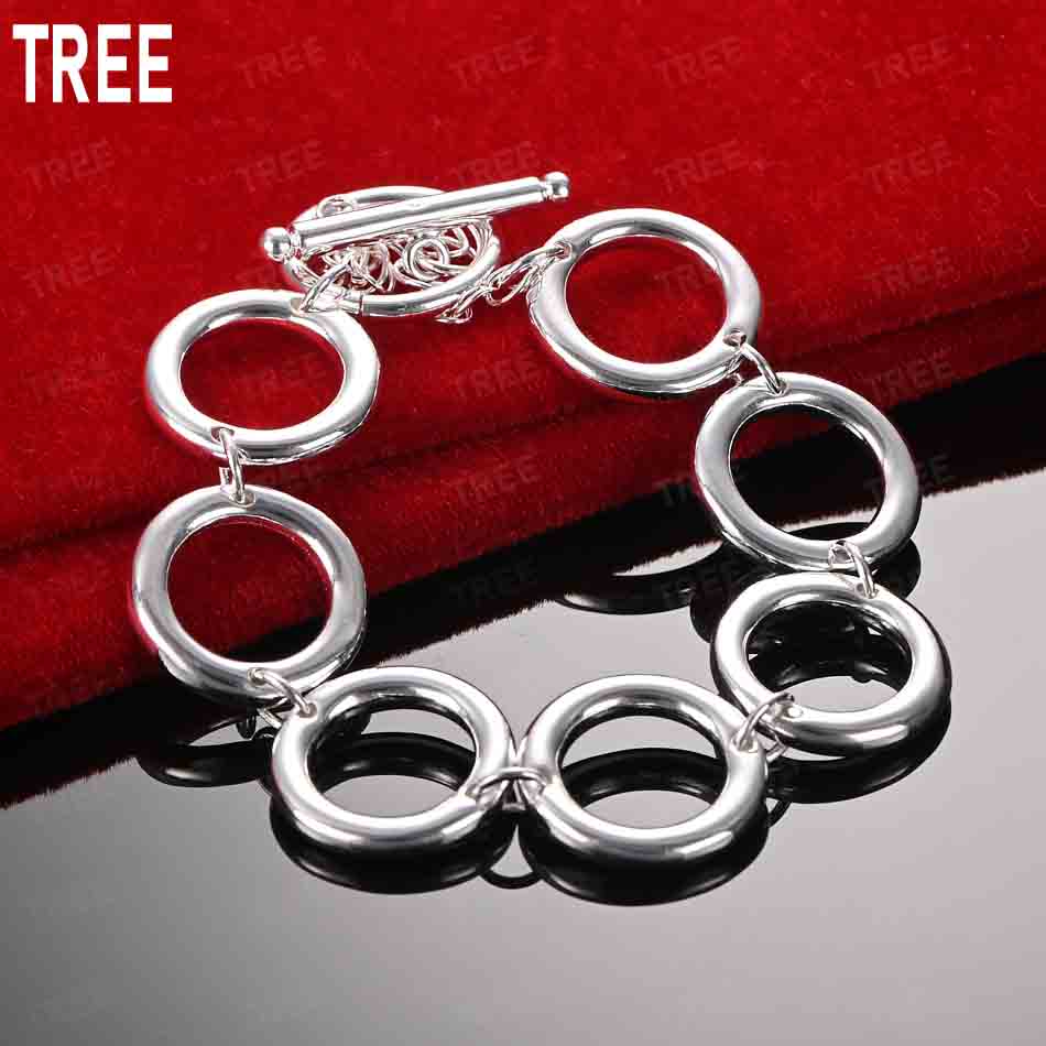 925 Sterling Silver Openwork Circular Side Chain Simple Bracelet Gift Jewelry 20CM