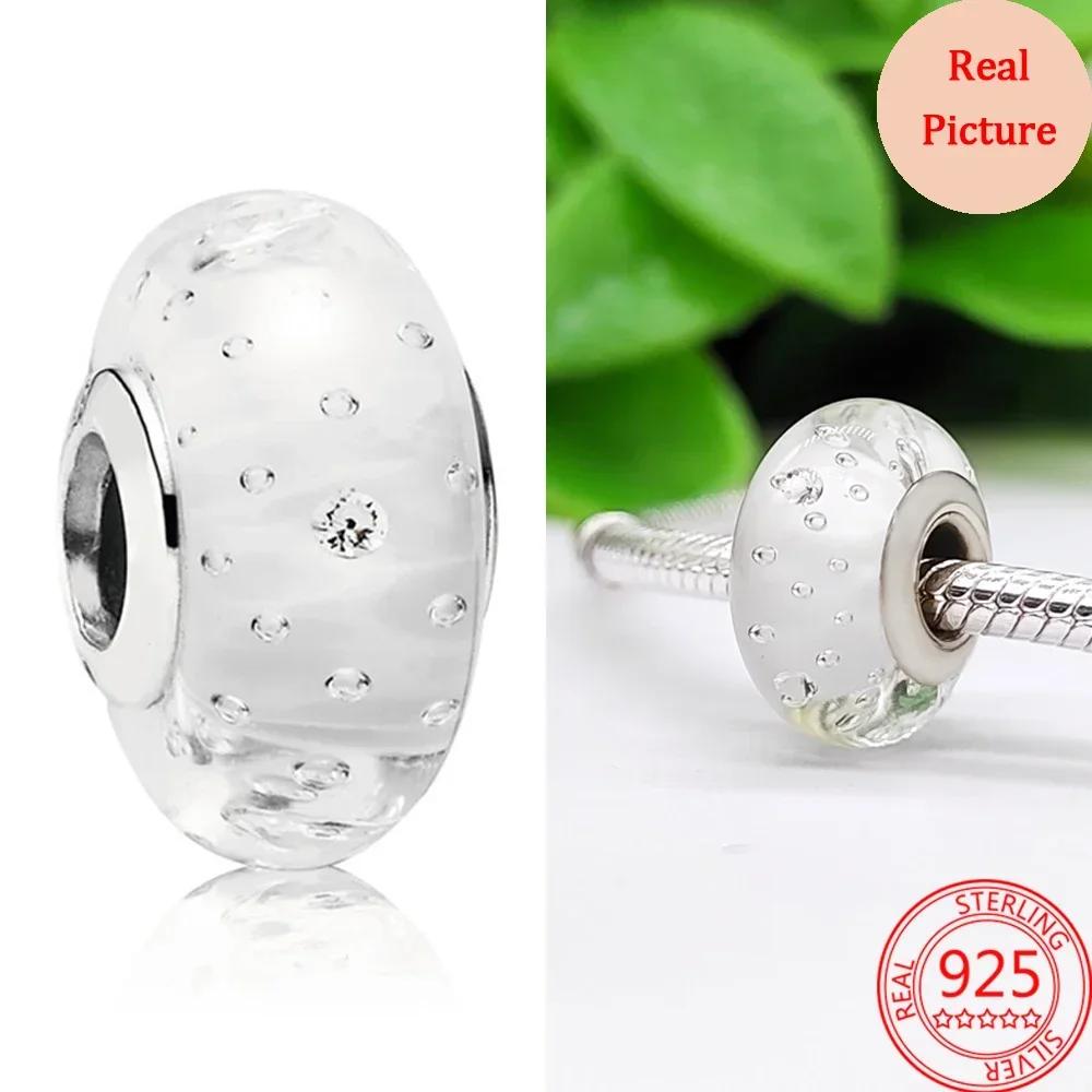 Srebro 925 Szkło Murano Galaktyka Gwiazdy Koniczyna Serce Bąbelki Błyszczące Koraliki Pasują do Bransoletki Charms DIY Biżuteria Dla Mamy