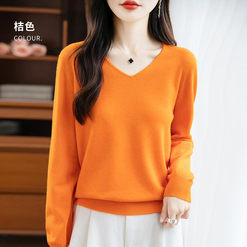 Women's V-neck Sweater Qinghe Cashmere 30% Cashmere 70% Wool Autumn and Winter Fashion Warm Versatile