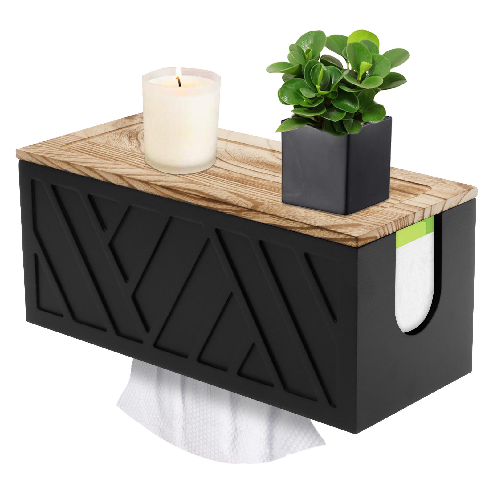 

Wooden Wall Mounted Paper Towel Dispenser Toilet Tissue Roll Holder with Detachable Lidfacial tissue Holder Bathroom organizer чорний