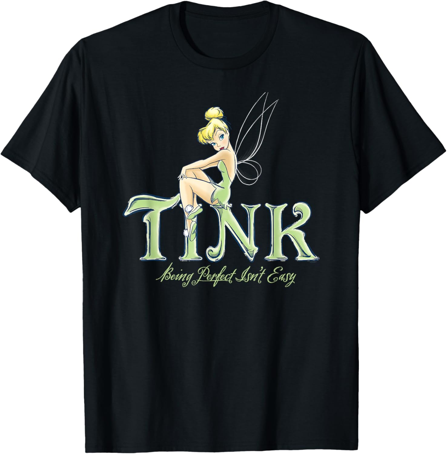 Hot Fashion Casual Disney Peter Pan Tinker Bell Being Perfect Isn’t Easy T-Shirt S-4XL Summer XXXL чёрный