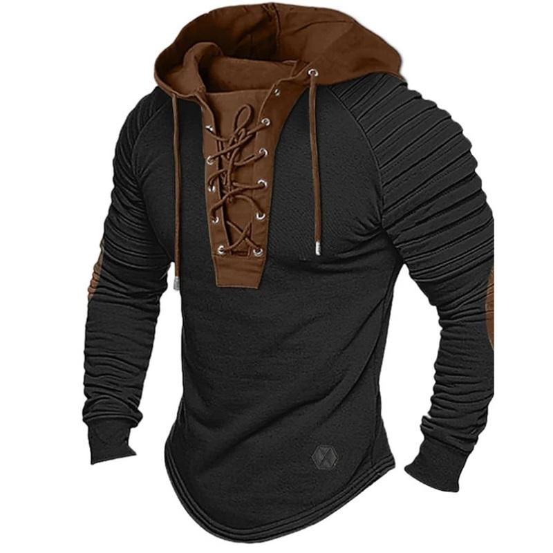 Men s Casual Long-sleeved Hooded Pullover Color Matching Lace-up Hooded Sports Streetwear Bronzing Sweatshirt L 1980₽