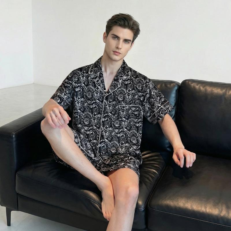 Couple pajamas women's summer ice silk short sleeves 1011 new large size men's simulated silk loungewear set