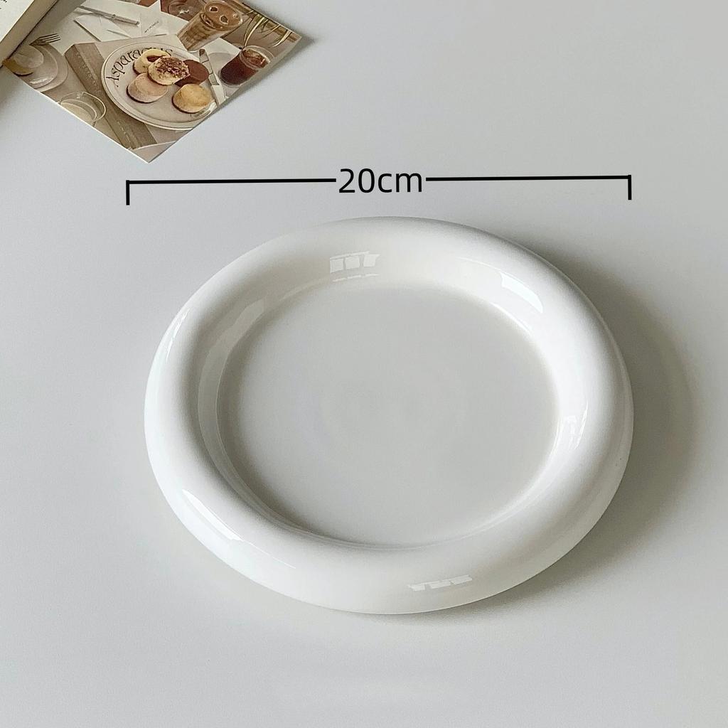 Round Ceramic Plate Thick-edged Western Food Plate Creative Steak Nordic Tableware Ceramic Plate Main Course Kitchen Utensils