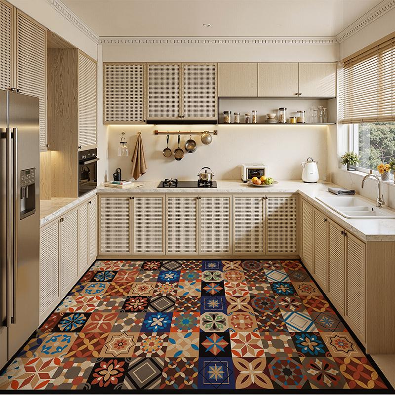 Carpet for Kitchen Pvc Floor Mat Large Size Waterproof Non-slip Rug Vinyl Leather Anti-oil Foot Mats Retro Home Decoration Rugs