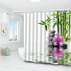 Zen Shower Curtains Green Bamboo Purple Flower Stone Reflection Water Landscape Spa Garden Pattern Print Bathroom Accessories