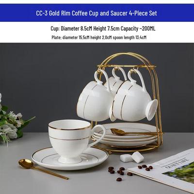 HANDUNYOU Gold Rim Coffee Cup & Saucer Set with Rack