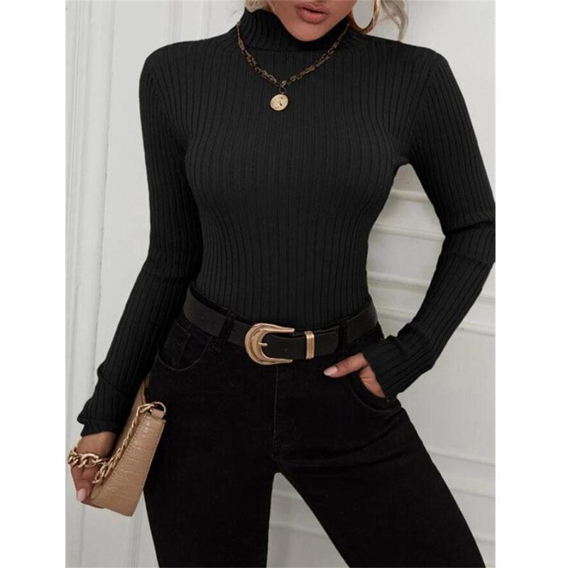 Fashion Women Long Sleeve Ribbed Turtleneck Sweater Slim Casual Pullover Top Autumn Winter Knitted Jumpers