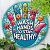 1pc, "Wash Hands To Stay Healthy" Round Sign, 7.8x7.8inch, Durable Seasonal Wall Art, Wooden Carved, for Home, Garden, Porch, Cafe, Farm Decor, Craft