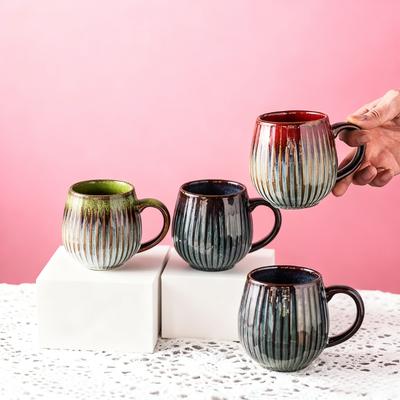 480ml Japanischer Stil Ofenglasur Kaffeetasse Farbverlauf Retro Keramiktasse Büro Haushalt Frühstück Milchbecher Wasserbecher Partnerbecher