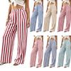 Women’s Casual, Loose-fitting, Striped Trousers with an Elasticated Waist