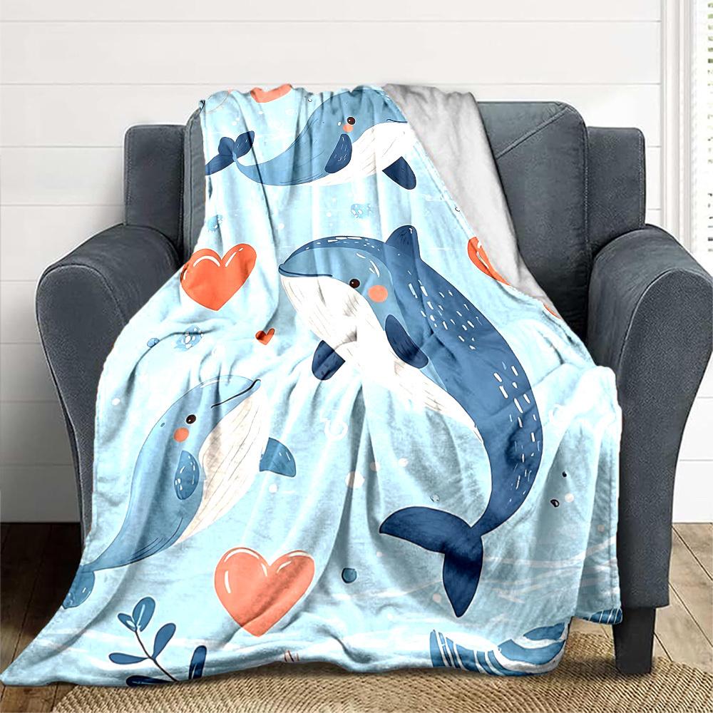 1pc Whale Love Print Blanket   Lightweight Flannel Throw Blanket For Sofa, Bed, Living Room, Office, Outdoor Travel, Camping