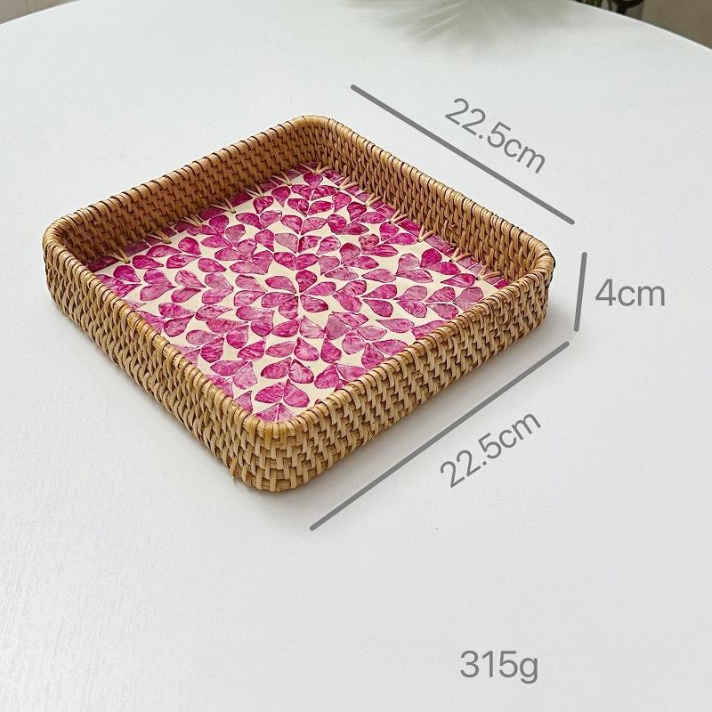 

Colorful Shell Rattan Woven Tray Creative Handmade Fruit Plate Jewelry Storage Tray Home Counter Decoration