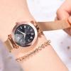 Women Sky Starry Luminous Watch Roman Numerals Quartz Watch Magnet Wristwatch