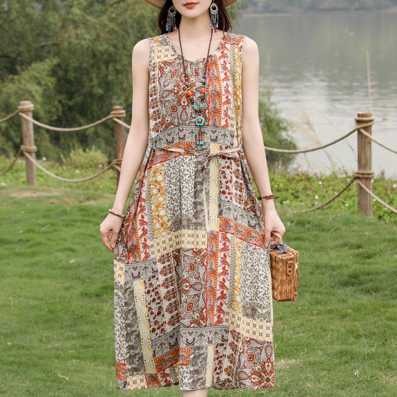 Rochie elegantă de vară pentru femei, mărime plus, haine vintage, rochie lungă fără mâneci