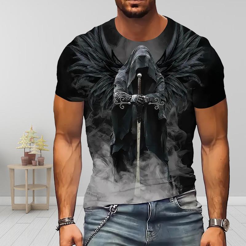 New Summer Men's Fashion T-shirt Personality Devil Printed Men's T-shirt Top