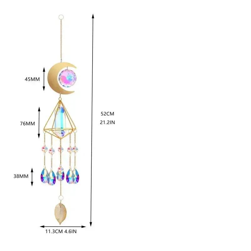 1pcs Refractive Light and Shadow Crystal Glass Wind Chimes Metal Moon Style Crystal Pendant Balcony Window Decorations  Pendants
