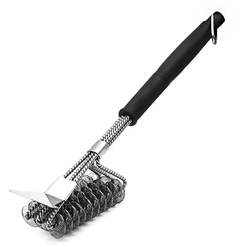3-in-1 BBQ Grill Brush With Scraper, Heavy Duty Stainless Steel Bristles Long Handle Wire Brush For Grate/Oven Cleaning