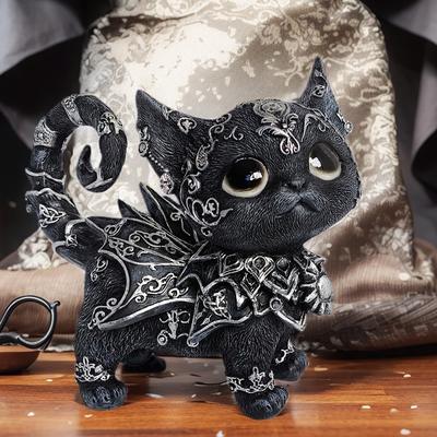 Mystische Schwarze Katze Statue Halloween Dekoration Elegante Akzentuierte Kätzchen Skulptur Aufwendige Gotische Wohnkultur Bezaubernde Figur