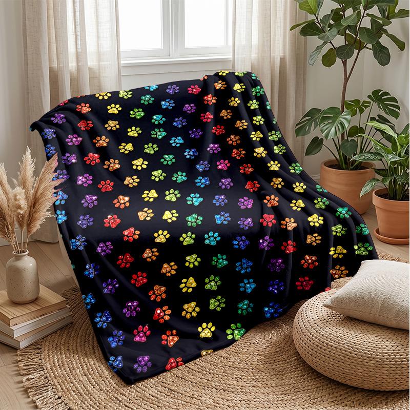 Rainbow Paw Prints 2 Theme blanket Lightweight Warm Flannel Blanket Decorative Throw Blanket for Home Decoration