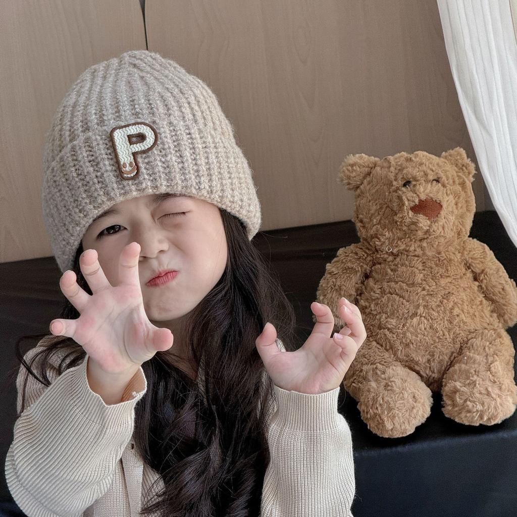 Korean Style Ins Style P Letter Hat Trendy and Fashionable Sweet and Cool Style Woolen Hat Solid Color Thickened Wool Blended Knitted Hat
