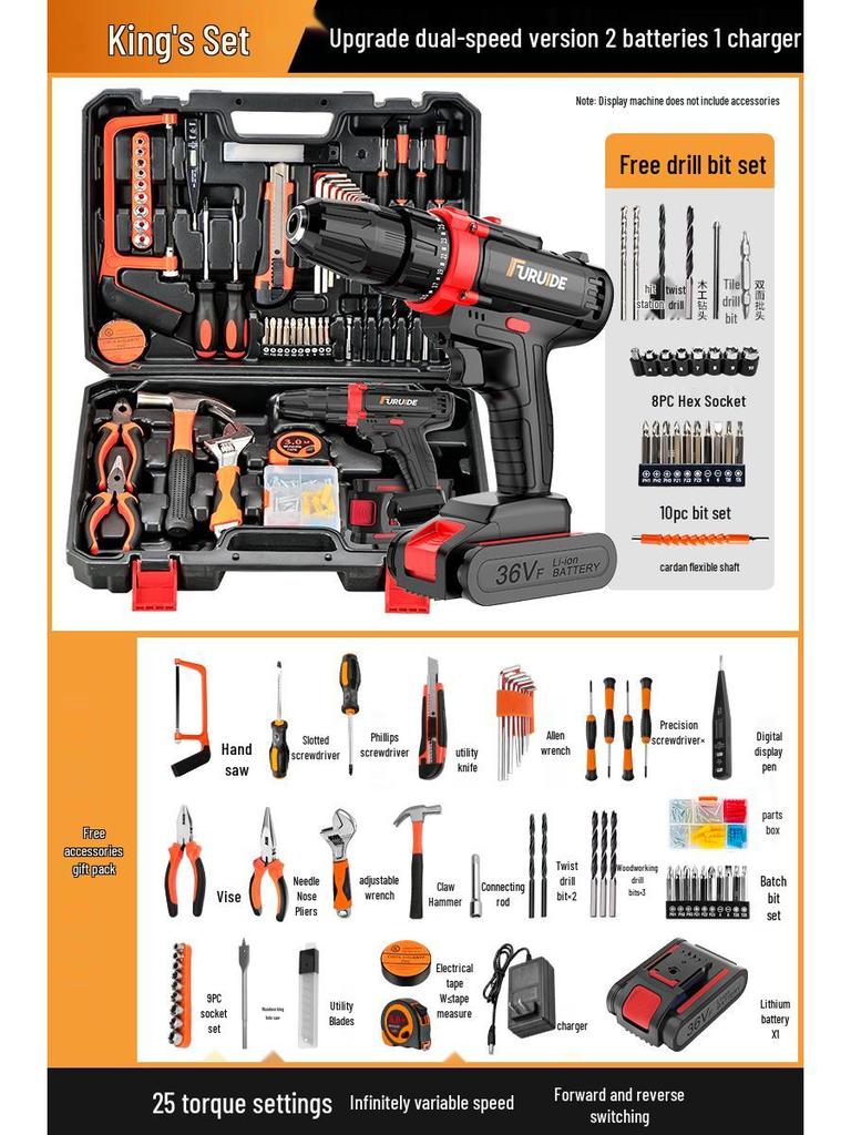 Wielofunkcyjny zestaw narzędzi elektrycznych z wiertarką i śrubokrętami