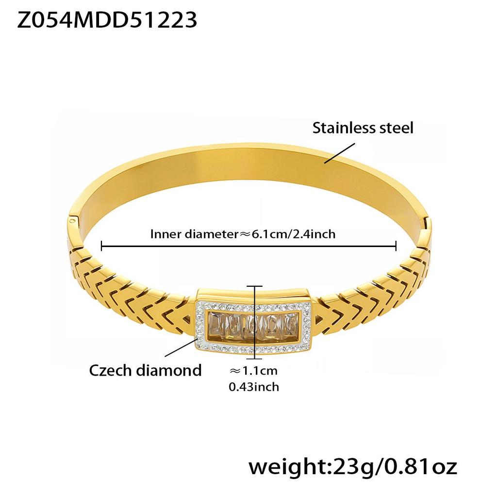 Bransoletka ze stali nierdzewnej platerowanej 18-karatowym złotem z zapięciem w kształcie rombu z cyrkoniami - Geometryczny styl INS Lekki luksusowy biżuteria ręczna