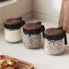 Wood Grain Lid Spices Glass Jar Glass Material Seasoning Boxes Seasoning Container  Kitchen Storage