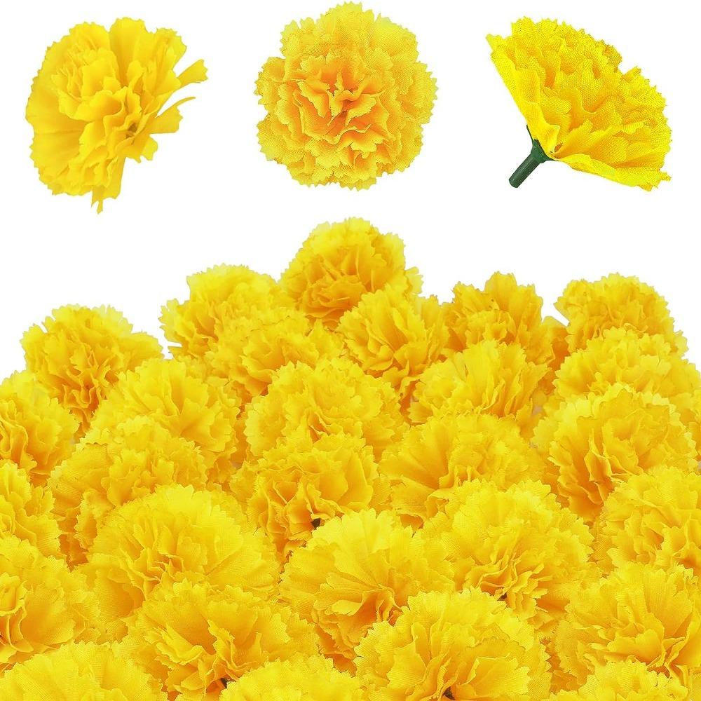Large Marigold Flower Heads Artificial Silk Marigold Fake Flower Day Of The Dead Decorations Diwali Marigold Garland жёлтый