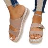 New platform slippers women's outer wear belt buckle open toe one-word drag hemp rope woven bottom large size sandals