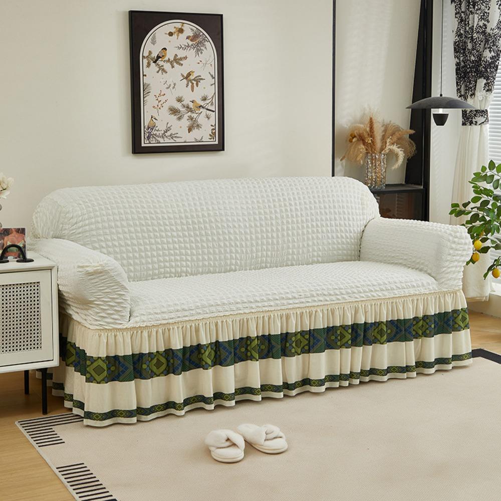 Luxury Bubble Gauze Furniture Protector Full Cover Sofa Slipcover Set Universal Stretchable Couch Cover