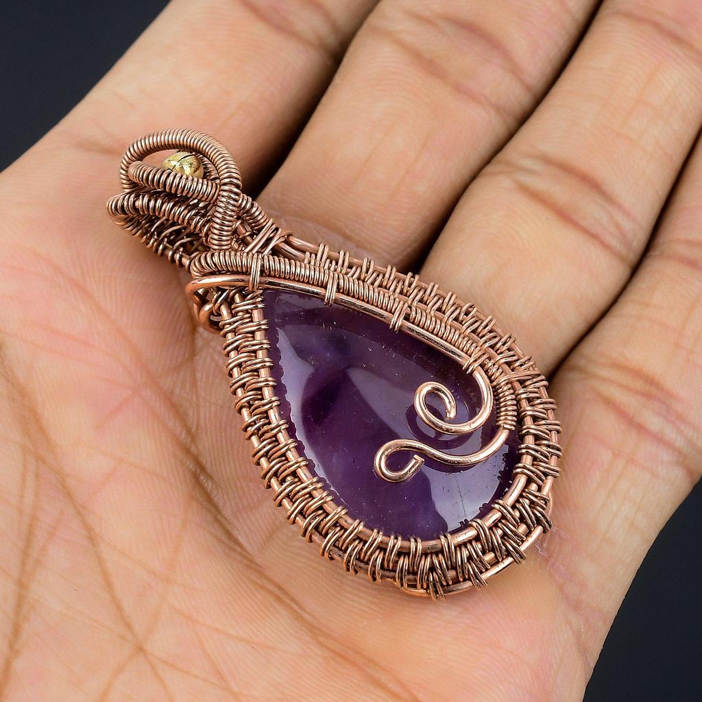 Amethyst Pendant Gemstone Jewelry, 999 Copper Wire Wrapped Pendant, Gift For Women Handmade Pendant
