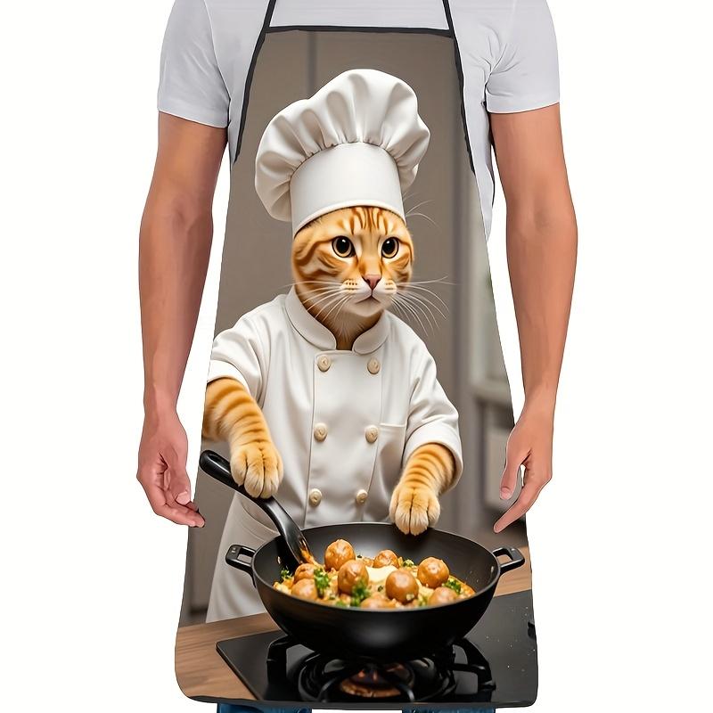 Funny Cute Chef Cat Cooking Apron Waterproof Polyester Kitchen Baking BBQ Grill Party Favors Gag Gift Home Decor
