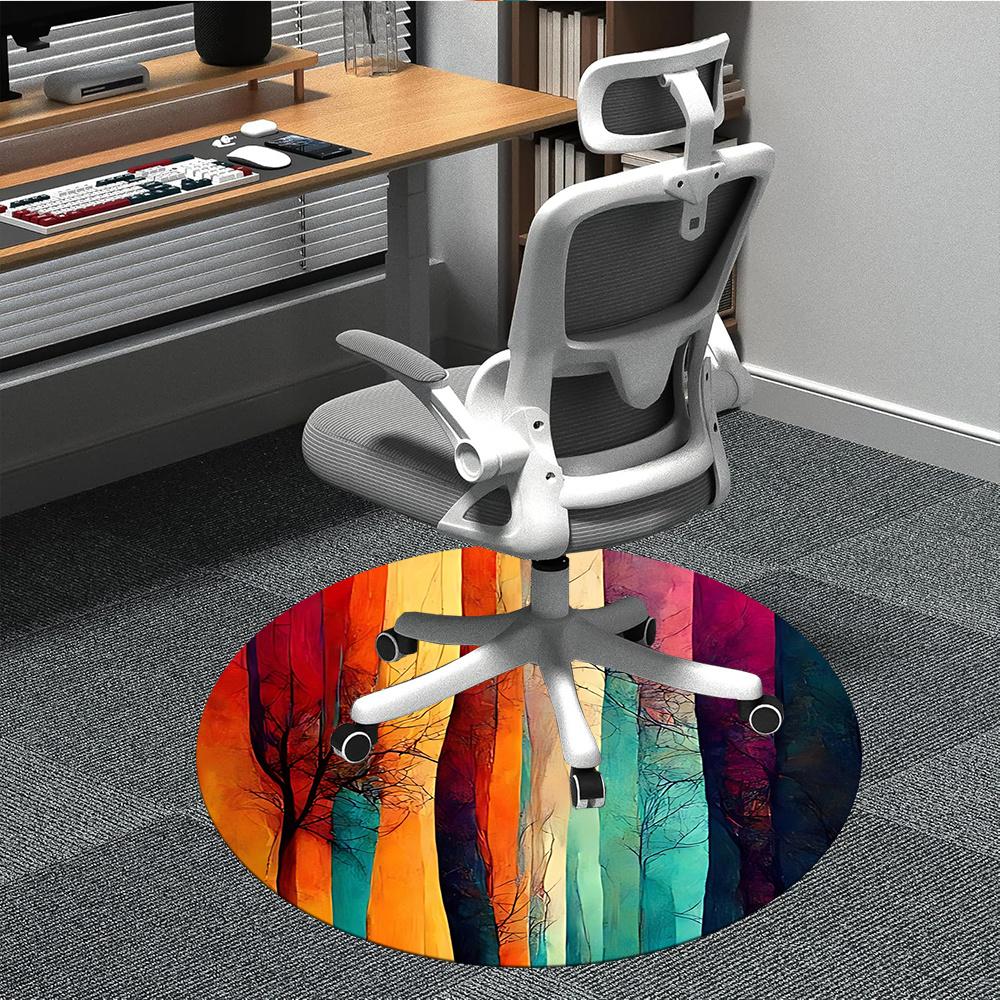 1pc Colorful Forest Office Round Area Rug, Indoor Mat Suitable ForOffice, Under Office Chairs Bedroom Living Room Home Decor, Room Decot054