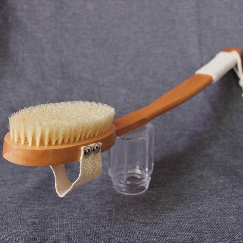 47CM Non-Slip Beech Wood Bath Brush with Detachable Bristle Handle for Dry Brushing