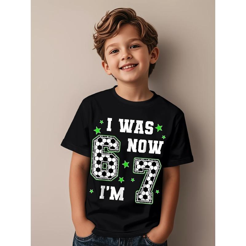 European sizes Meme Soccer 7th Birthday Series Boys And Girls Kids Short Sleeve T-Shirt | Casual Wear, Geometric-pattern, Crew Neck,