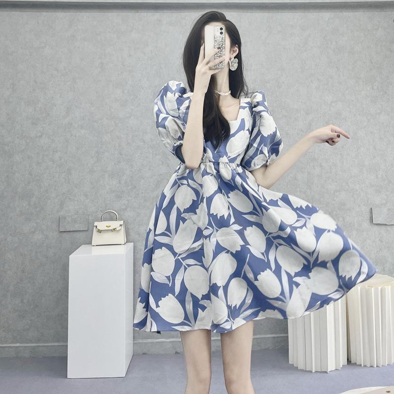 

Maternity clothes pure desire wind bubble sleeves floral first love dress summer new summer new sweet thin dress XXXL recommends 165-92.5 kg