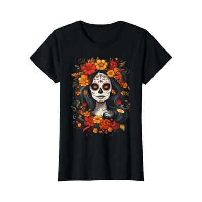 De Los Muertos La Catrina Day of the Dead Sugar Skull Women T-Shirt 100% Cotton New T-Shirt Short Sleeve Fall Tee Top 01232