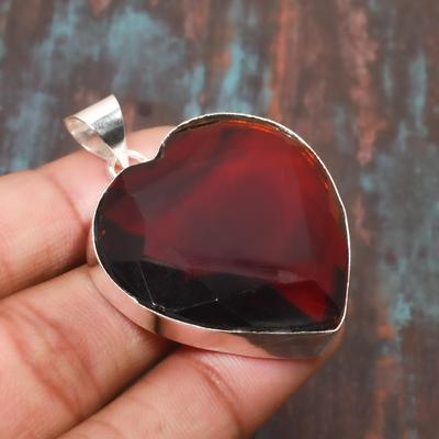 Heart Shape Mozambique Garnet Gemstone Handmade 925 Sterling Silver Jewelry Pendant